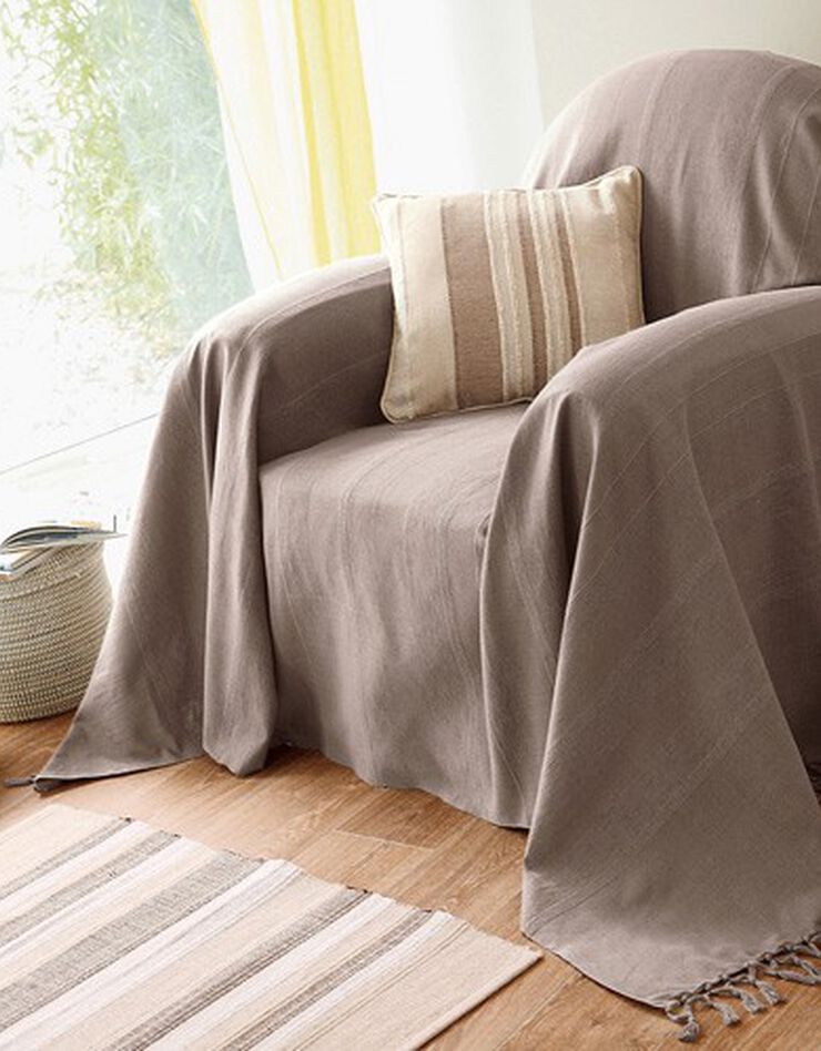 Plaid ou jeté uni coton tissage artisanal (taupe) Plaid ou jeté uni coton tissage artisanal (taupe)