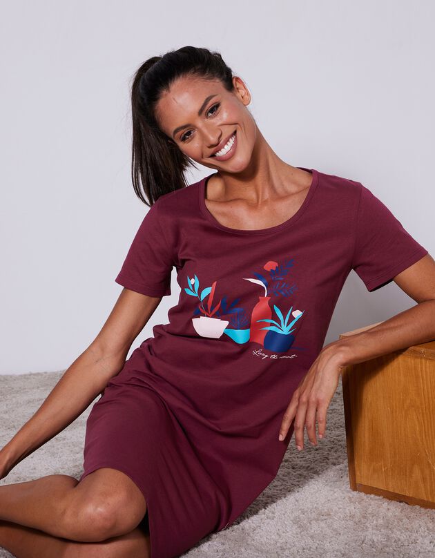 Chemise de nuit courte manches courtes imprimé « nature morte » (raisin)
