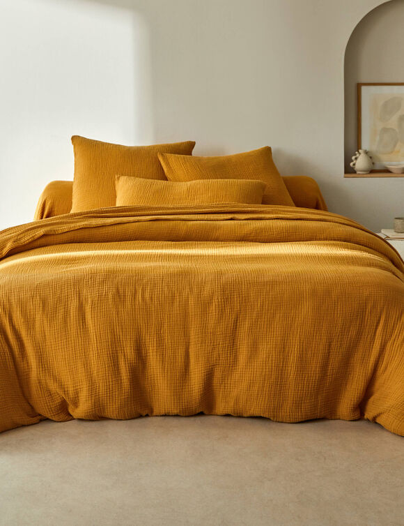 Linge de lit uni en triple gaze de coton (miel)