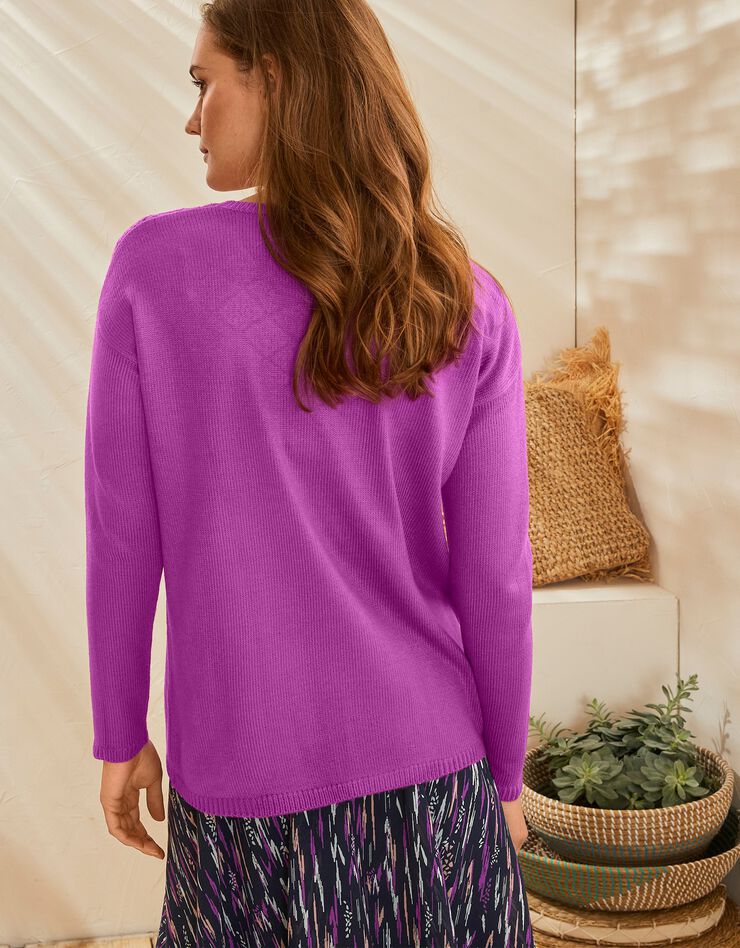 Pull col rond, maille ajourée toucher cachemire (violine) Pull col rond, maille ajourée toucher cachemire (violine)