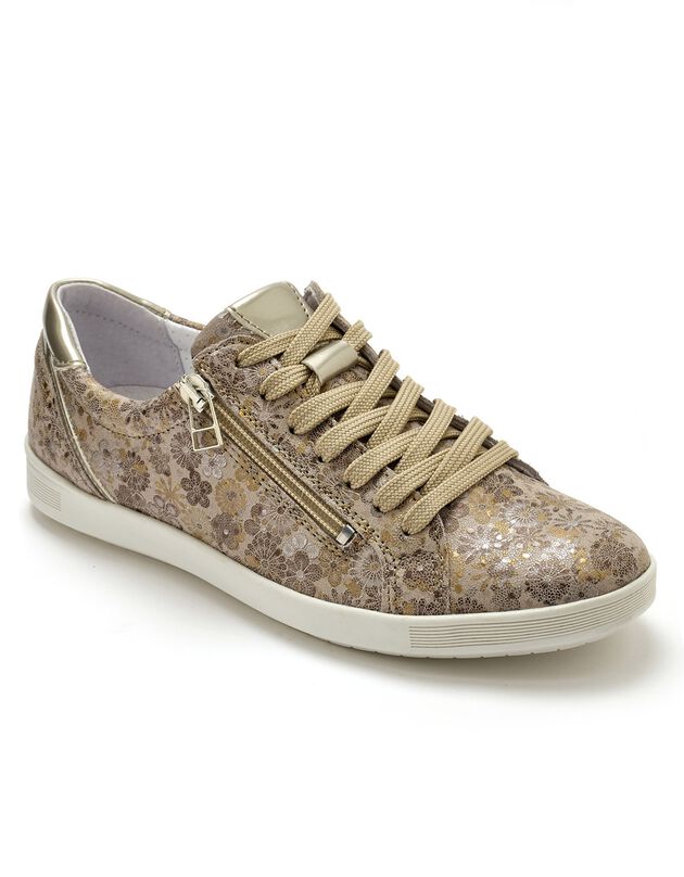 Baskets cuir imprimée beige - grande largeur  (beige)