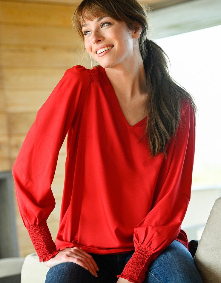 Blouse smocks épaules unie (rouge) Blouse smocks épaules unie (rouge)