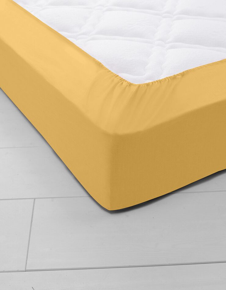 Drap-housse uni sommier articulé polyester-coton bonnets 26 cm (curry)