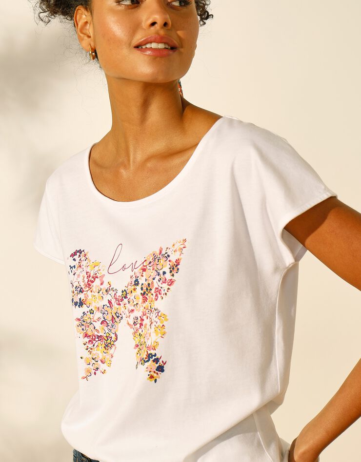 Tee-shirt imprimé placé "papillon" (blanc)