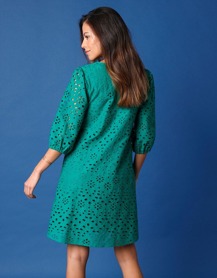 Robe broderie anglaise manches 3/4 (vert)