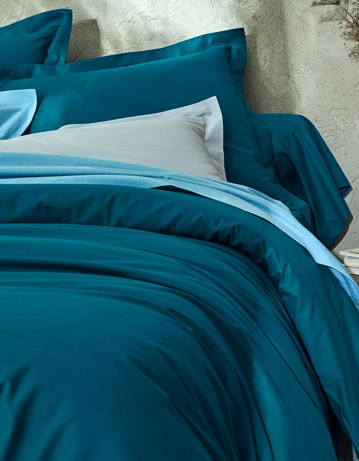 Linge de lit uni - coton bio (bleu paon)