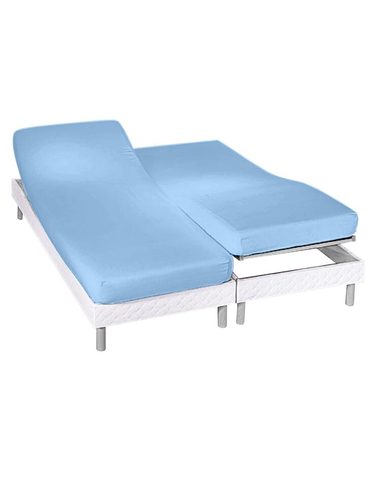 Drap-housse uni sommier articulé flanelle bonnets 26 cm (ciel)