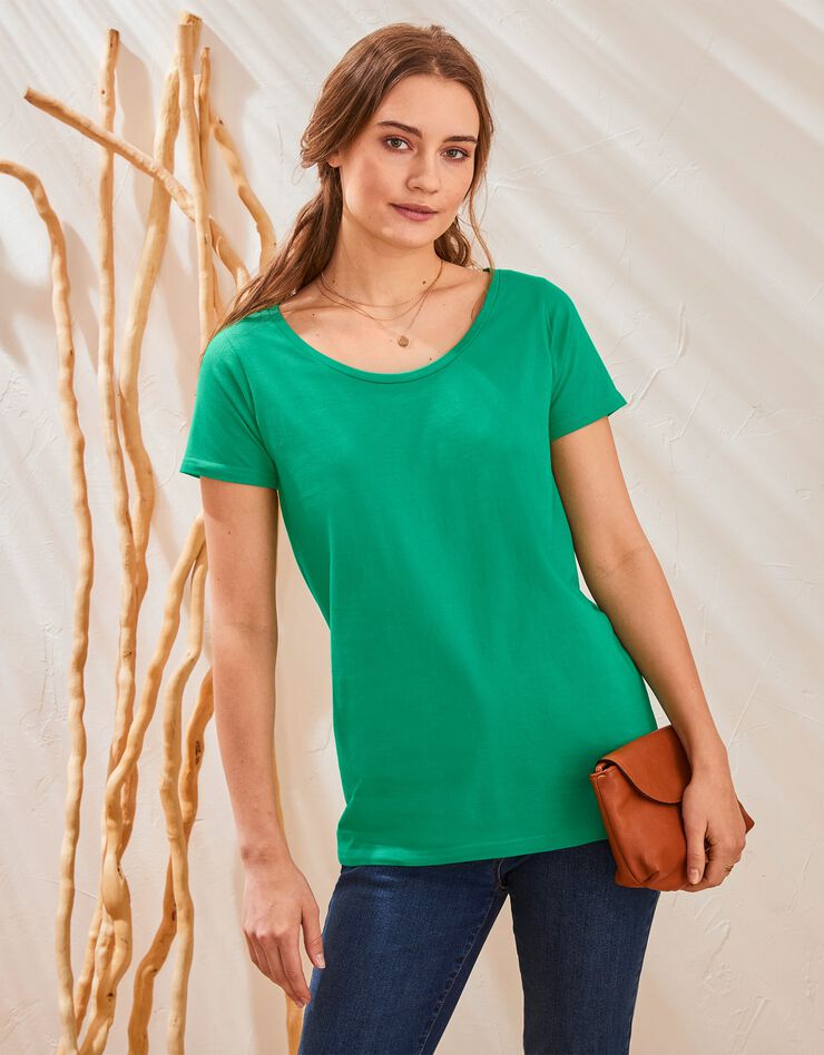 Tee-shirt col rond manches courtes uni coton (vert) Tee-shirt col rond manches courtes uni coton (vert)