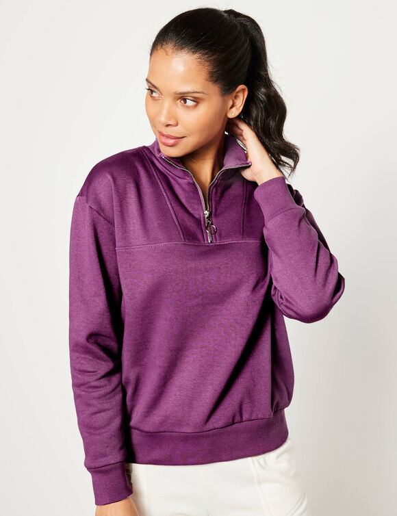 Sweat col montant zippé en molleton gratté (raisin)
