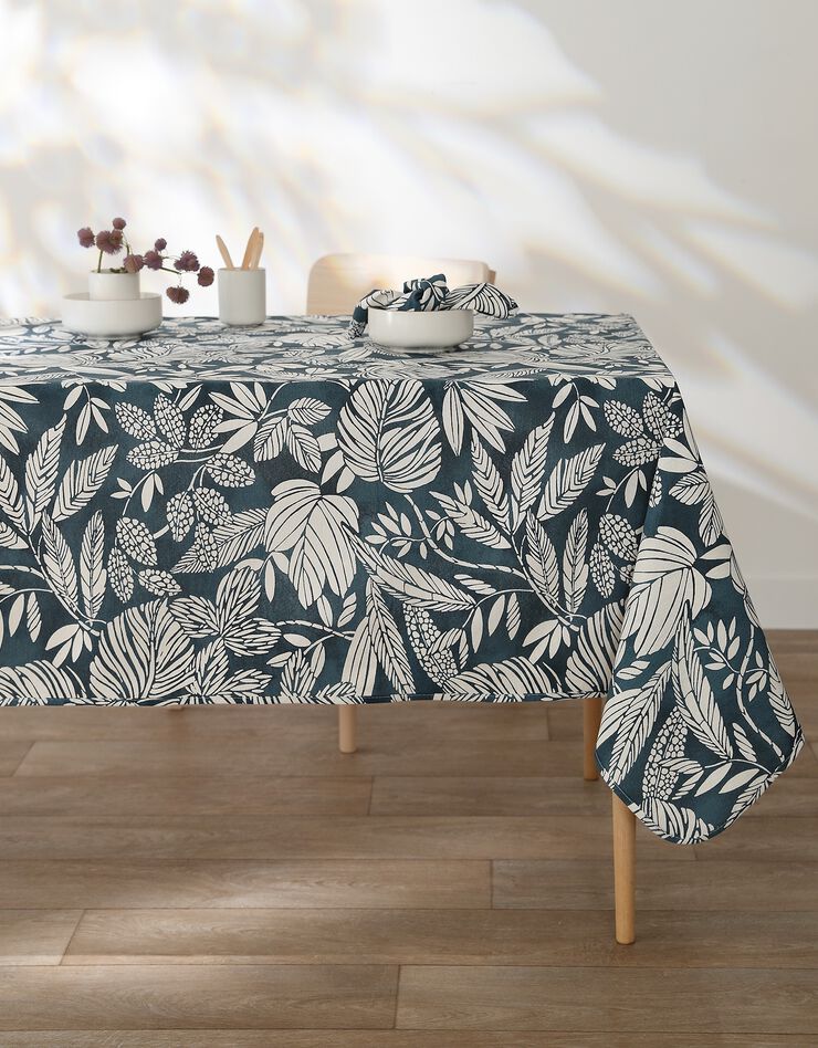 Nappe anti-taches imprimé végétal (bleu)