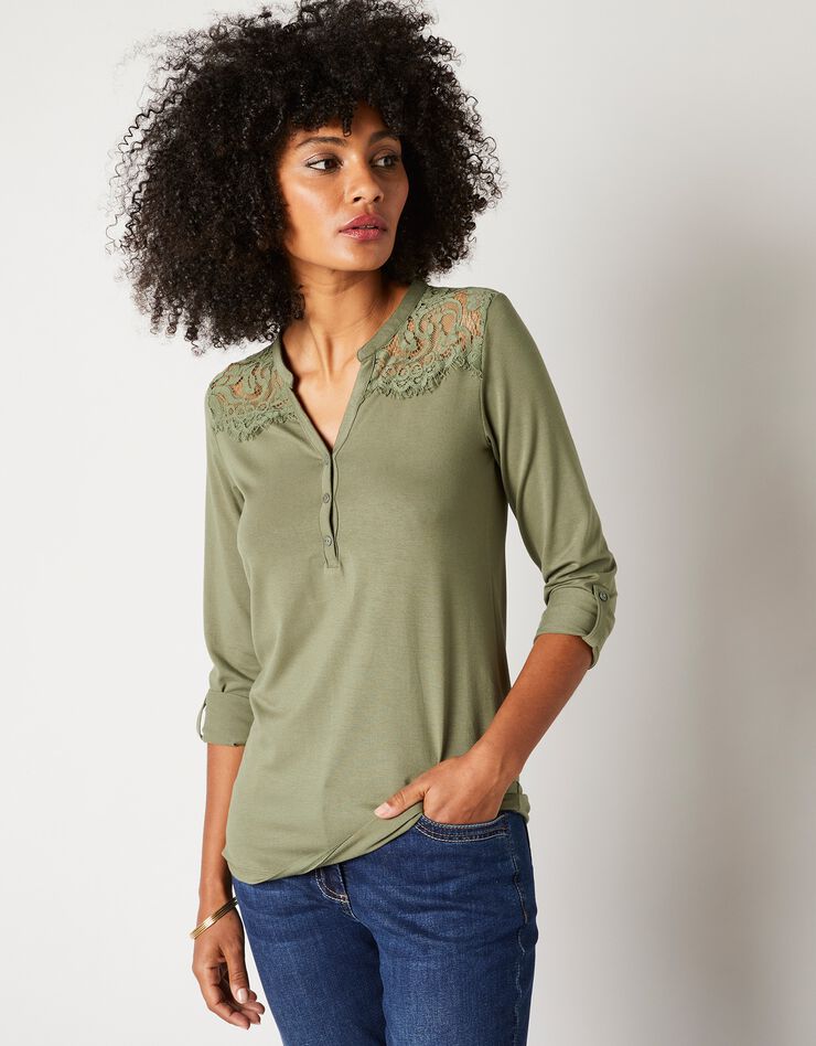 Tee-shirt col tunisien dentelle jersey (bronze) Tee-shirt col tunisien dentelle jersey (bronze)