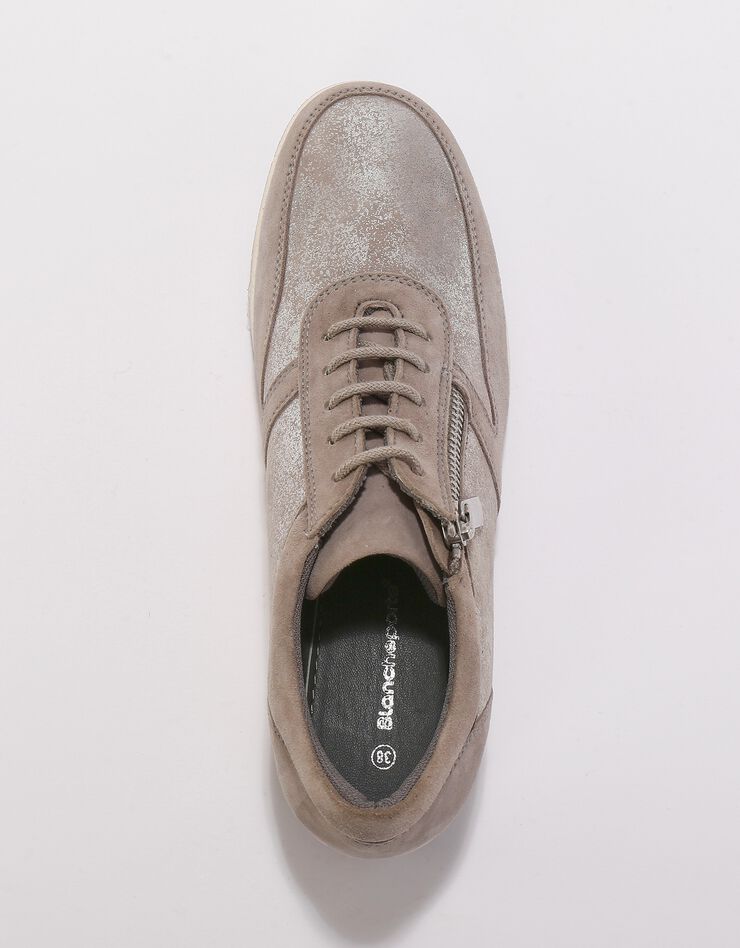 Baskets zippées compensées en cuir femme (gris clair)