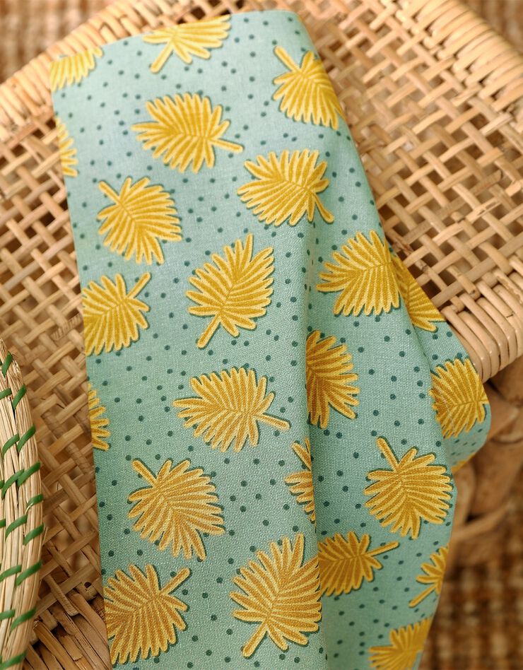 Nappe coton imprimé palmettes (kaki / jaune)