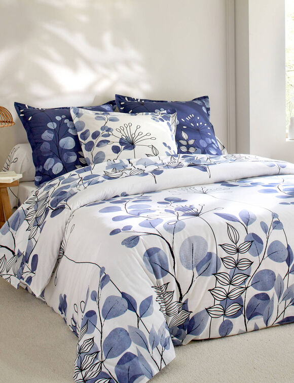 Linge de lit Danae en coton imprim&eacute; (bleu encre)