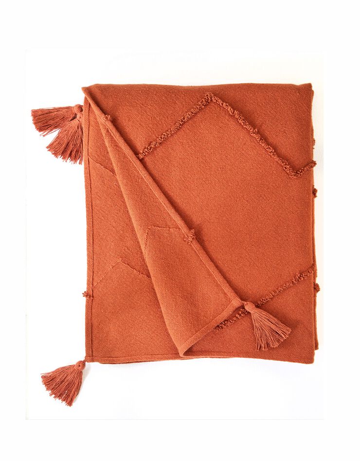 Plaid en coton tufté finition pompons (terracotta)