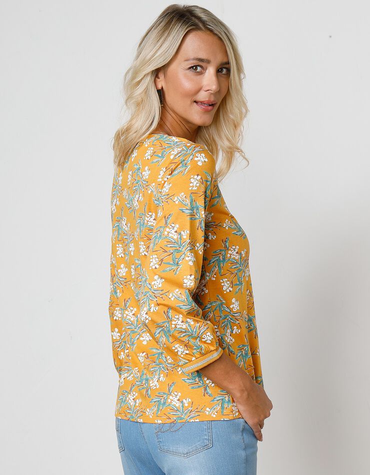 Tee-shirt manches 3/4 imprimé tropical (safran / kaki) Tee-shirt manches 3/4 imprimé tropical (safran / kaki)