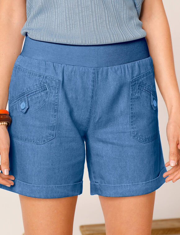 Short droit taille élastiquée, denim (bleached clair)