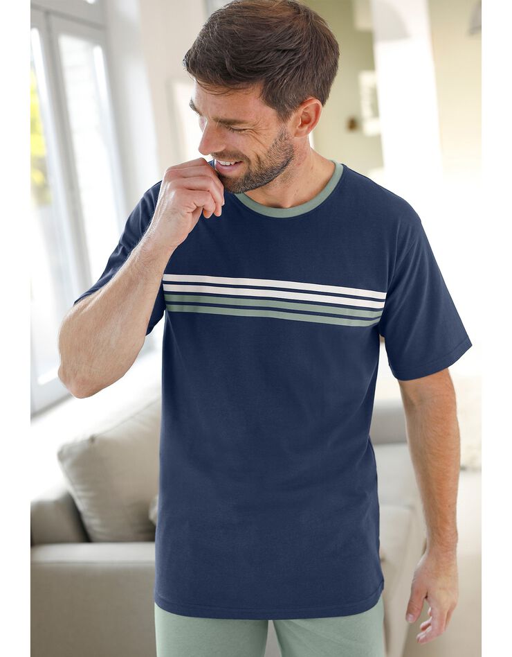 Tee-shirt pyjama rayé manches courtes (marine)