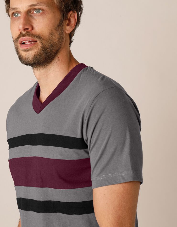 Pyjama short tricolore - lot de 2 (bordeaux / gris) Pyjama short tricolore - lot de 2 (bordeaux / gris)