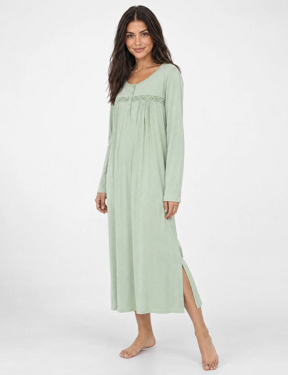 Chemise de nuit longue manches longues unie (tilleul)