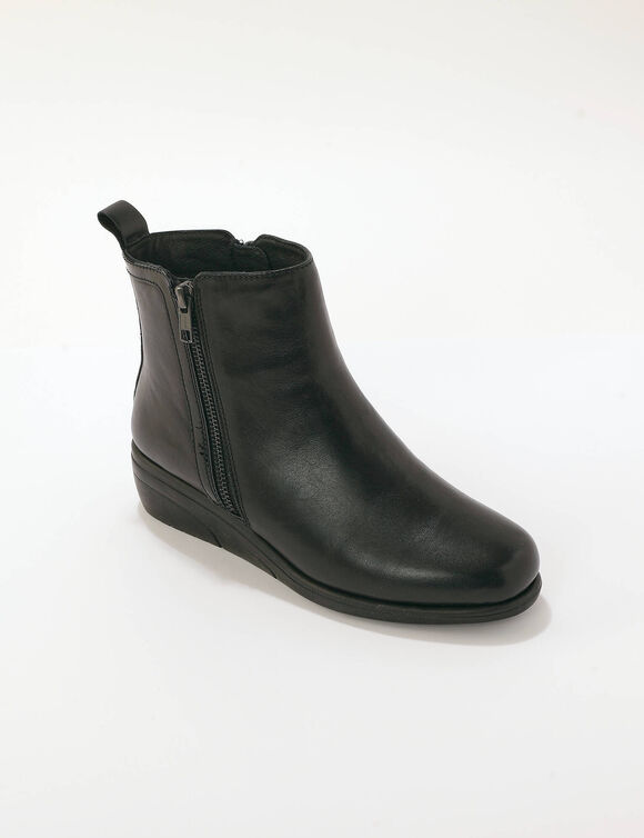 Boots cuir zipp&eacute;e, semelle compens&eacute;e (noir)