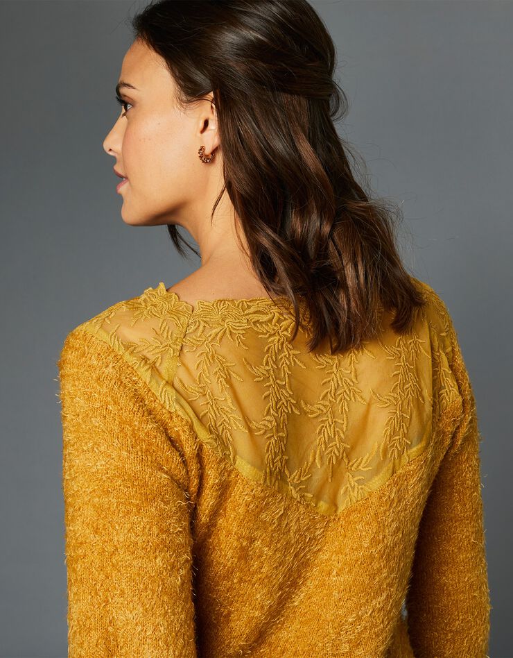Pull maille douceur dentelle manches 3/4 (safran) Pull maille douceur dentelle manches 3/4 (safran)