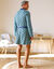 Robe de chambre courte imprimée col châle uni (bleu / vert)