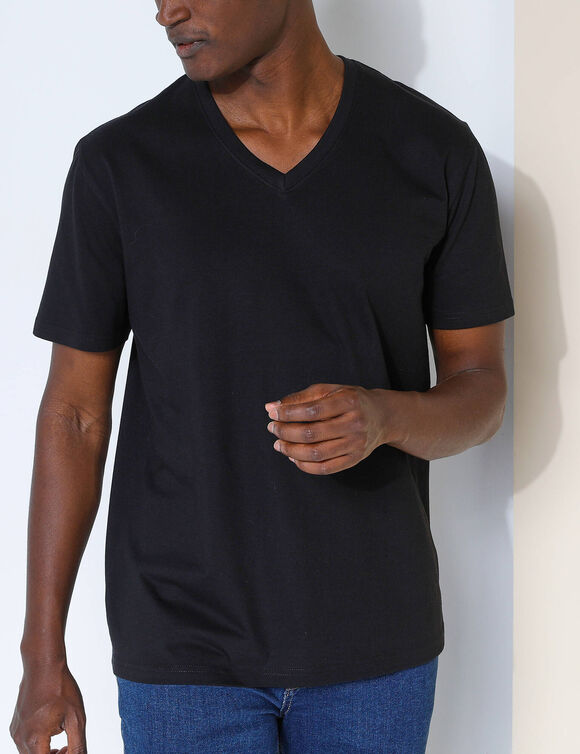 Tee-shirt col V manches courtes (noir)