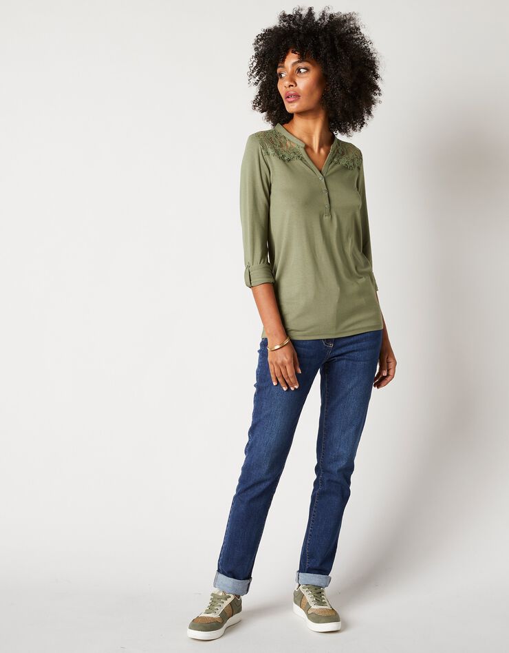 Tee-shirt col tunisien dentelle jersey (bronze) Tee-shirt col tunisien dentelle jersey (bronze)