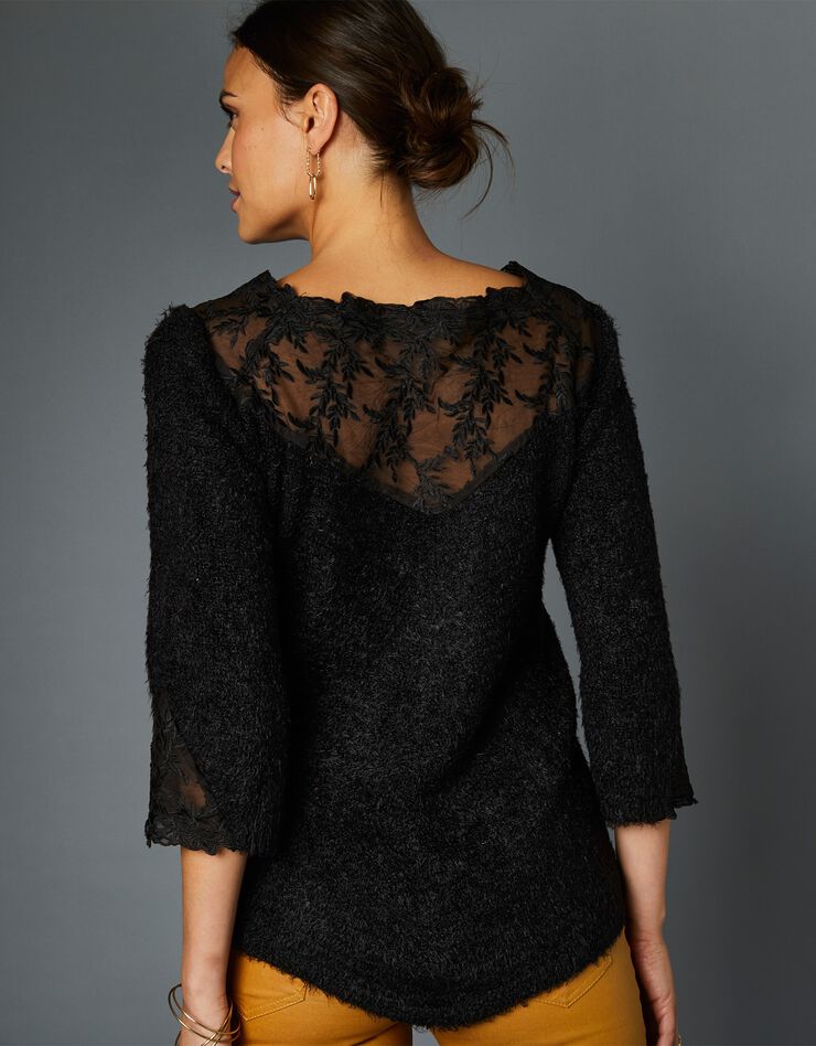 Pull maille douceur dentelle manches 3/4 (noir) Pull maille douceur dentelle manches 3/4 (noir)