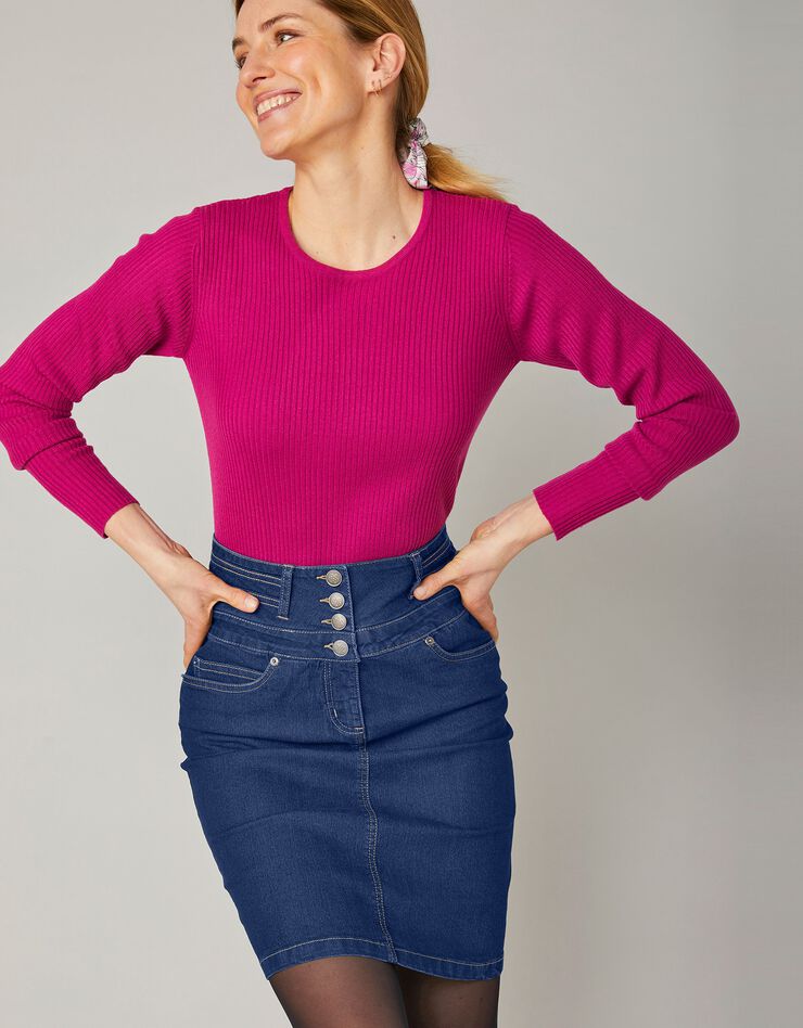 Jupe coupe droite taille haute jean (brut)