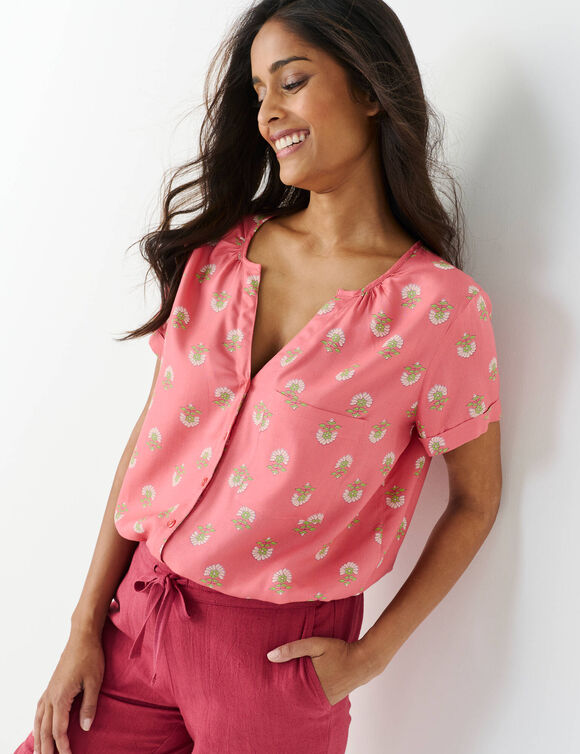 Chemisier imprim&eacute; bicolore, manches courtes (rose)