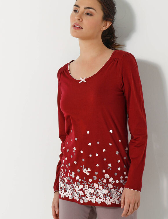 T-shirt imprimé fleurs - manches longues (cerise)