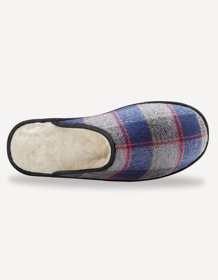 Mules homme silencieuses fourrées laine (carreaux marine) Mules homme silencieuses fourrées laine (carreaux marine)