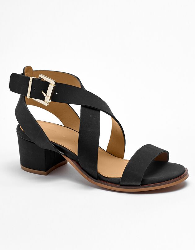 Sandales à talons éco-conçues en cuir naturel brides croisées (noir)