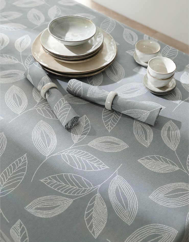 Nappe anti-taches bicolore imprimée feuilles (gris perle) Nappe anti-taches bicolore imprimée feuilles (gris perle)