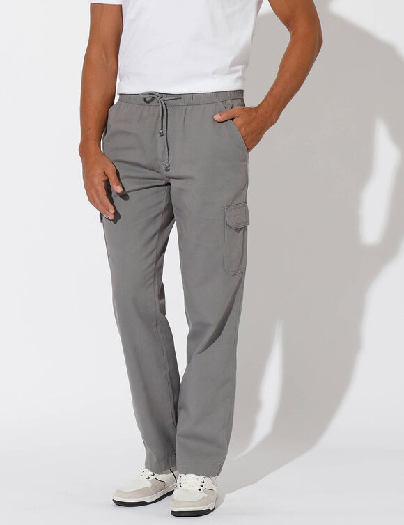 Pantalon cargo gabardine &eacute;lastiqu&eacute; (gris)