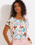 T-shirt col rond imprimé tropical (écru / turquoise)