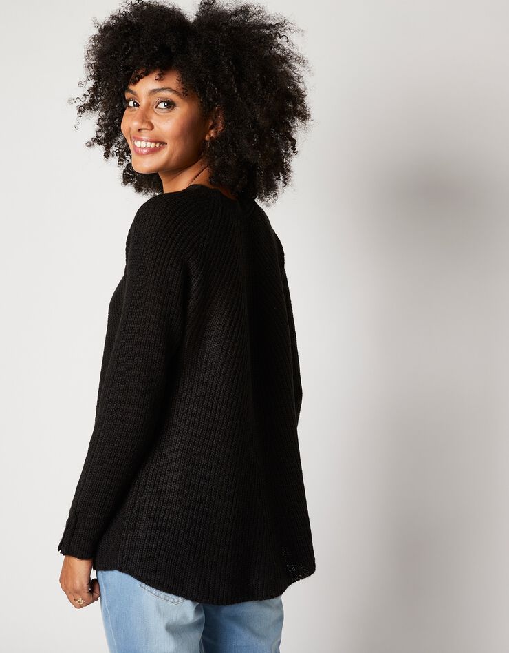 Pull évasé maille anglaise (noir)