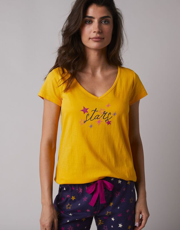 Tee-shirt de pyjama manches courtes imprimé Estrella  (jaune)