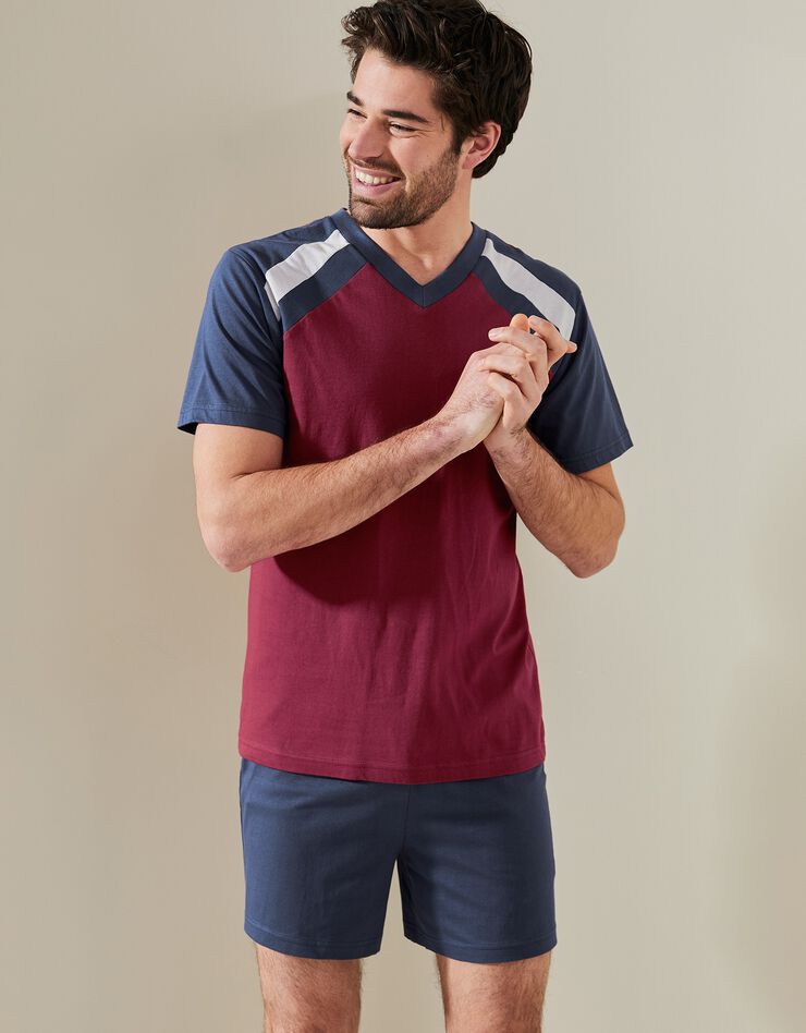 Pyjama short tricolore - lot de 2 (marine / bordeaux) Pyjama short tricolore - lot de 2 (marine / bordeaux)