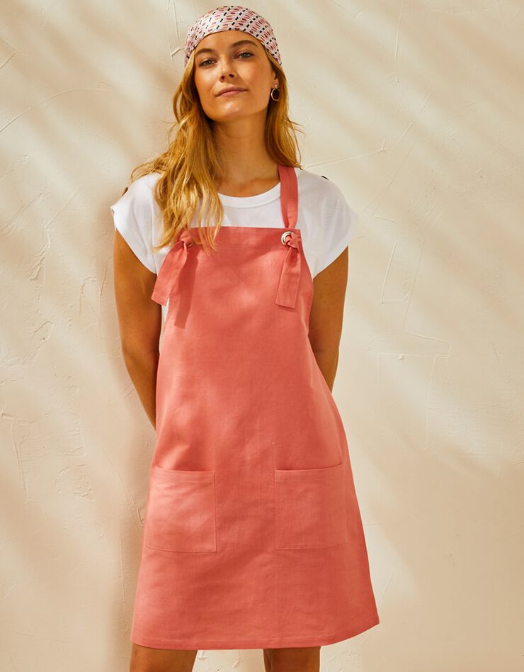 Robe salopette bretelles réglables, lin coton (corail)