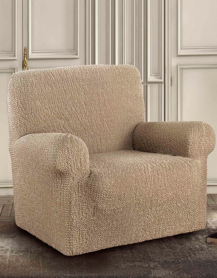 Housse bi-extensible imprimée gaufrée pour fauteuil et canapé (beige)