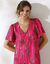 Robe courte imprimée, voile jacquard brillant (rose)