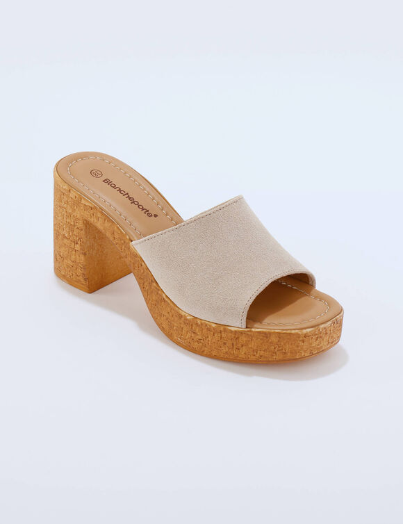 Mules cuir &agrave; talon (beige)