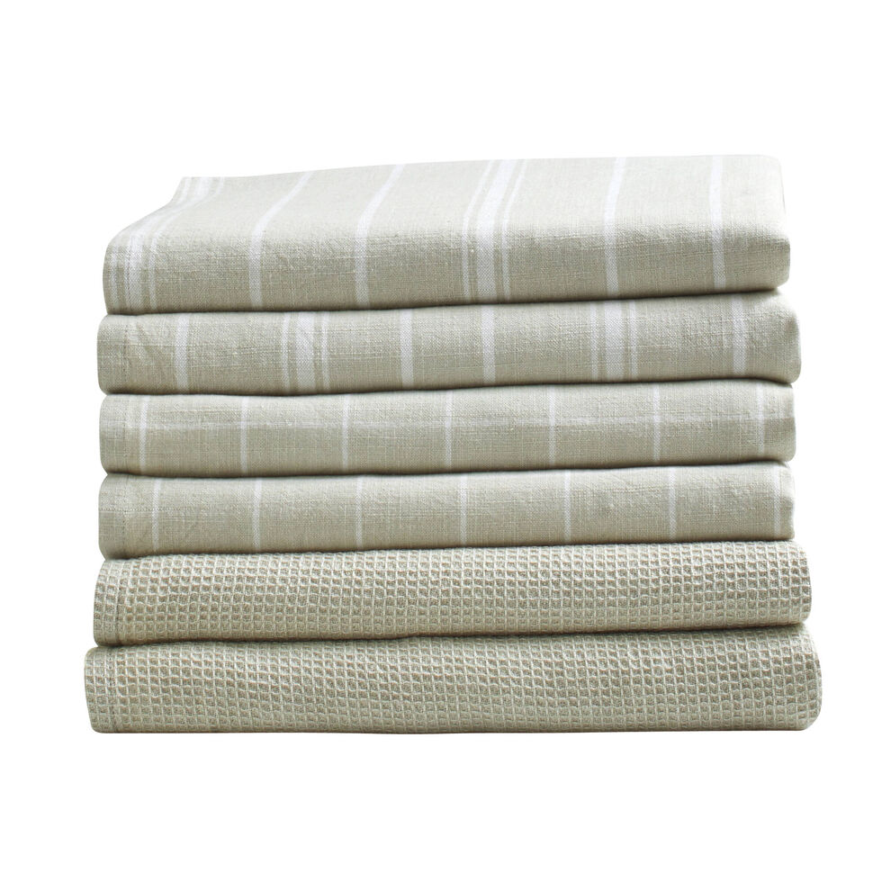 Set de 2 torchons 70x50cm en coton et lin blanc tissé noir (Lot de 6