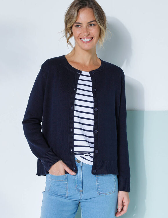 Cardigan boutonné, coton mélangé (marine)