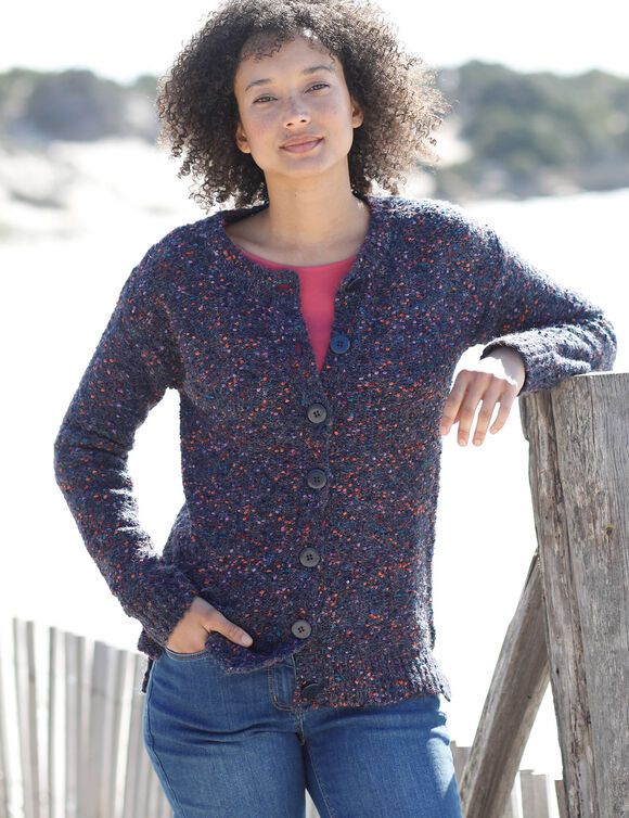 Gilet boutonné maille bouclette (marine)
