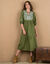 Robe longue manches coudes, broderies contrastées (kaki)