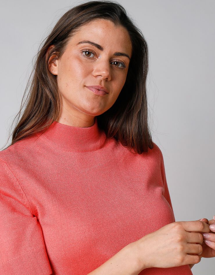 Pull col montant manches courtes toucher cachemire (corail) Pull col montant manches courtes toucher cachemire (corail)
